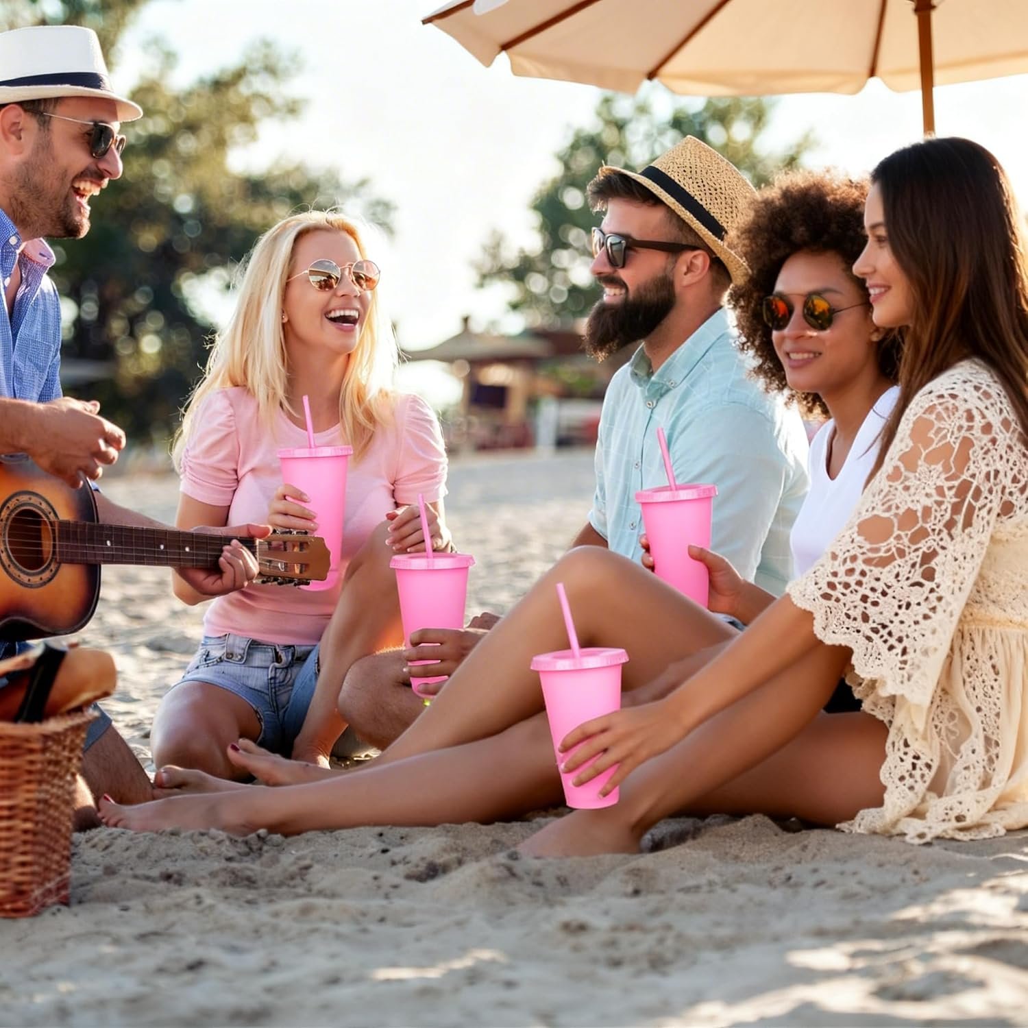 Grossiste Gobelets en Plastique Réutilisables 24 oz avec Logo Personnalisé, Verres pour Fête avec Couvercles et Pailles, 24 Pack de Mug de Voyage Étanche pour Café Glacé et Tumblers Party (Rose) Fabricant