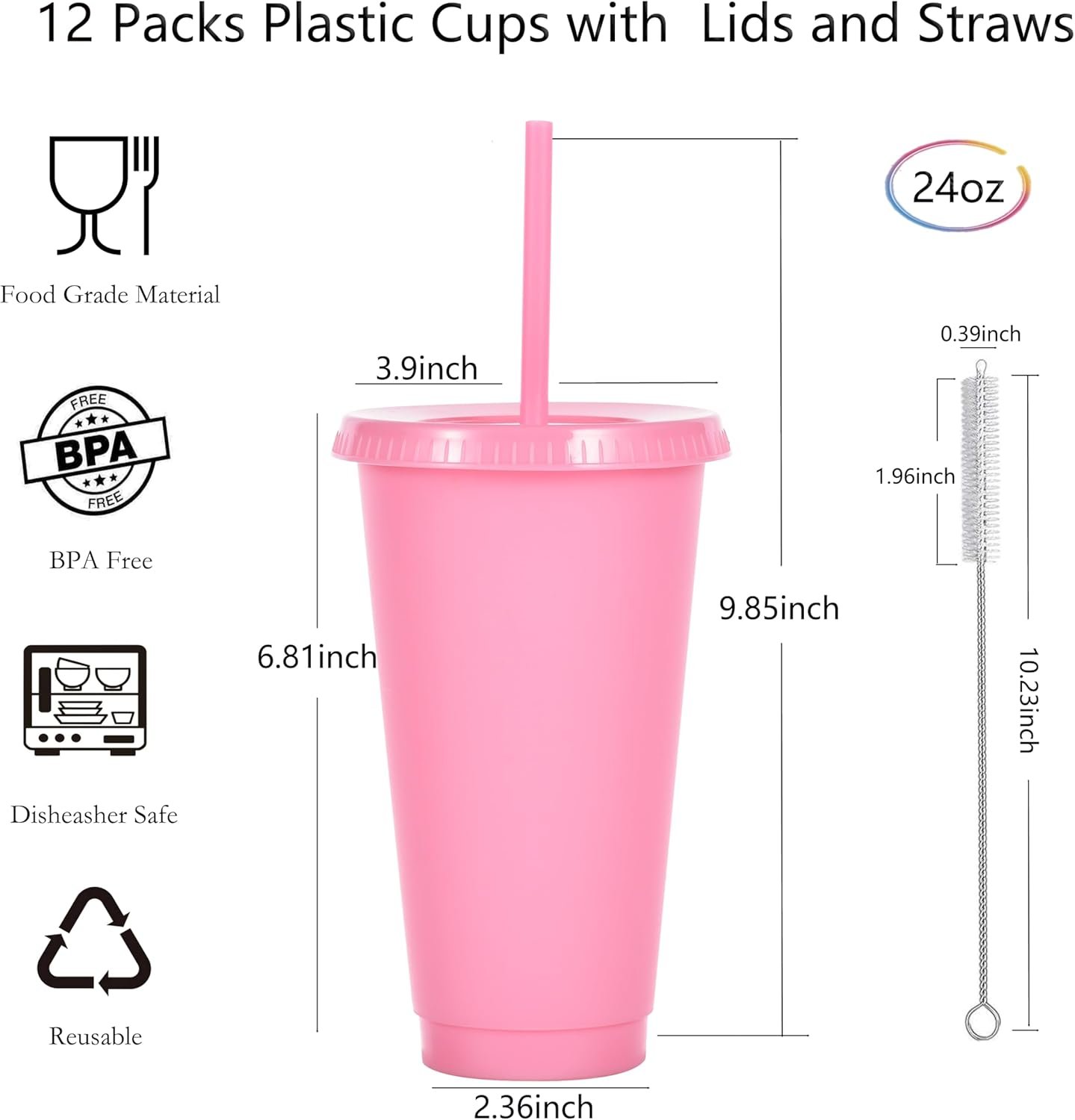 Grossiste Gobelets en Plastique Réutilisables 24 oz avec Logo Personnalisé, Verres pour Fête avec Couvercles et Pailles, 24 Pack de Mug de Voyage Étanche pour Café Glacé et Tumblers Party (Rose) Fabricant