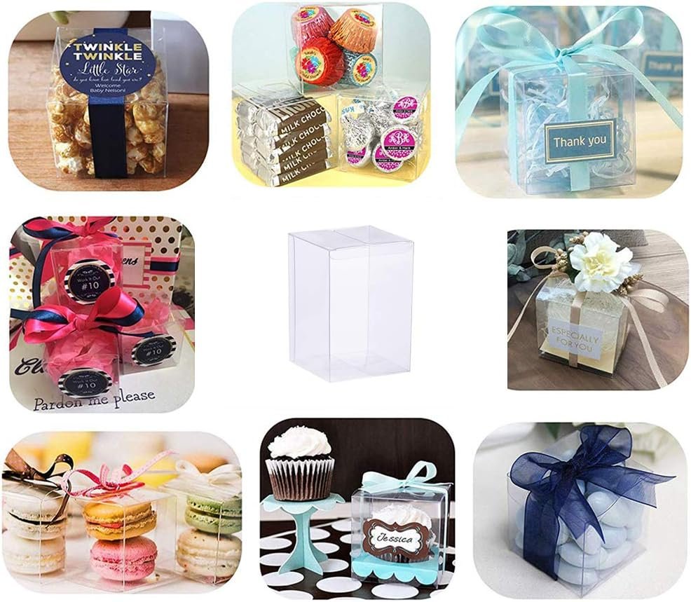 Grossiste de boîtes transparentes 12PCS 4 x 4 x 8 pouces, boîtes à bonbons, avec logo personnalisé, idéal pour les mariages, fêtes et cadeaux de baby shower. Fabricant de solutions en vrac pour événements.