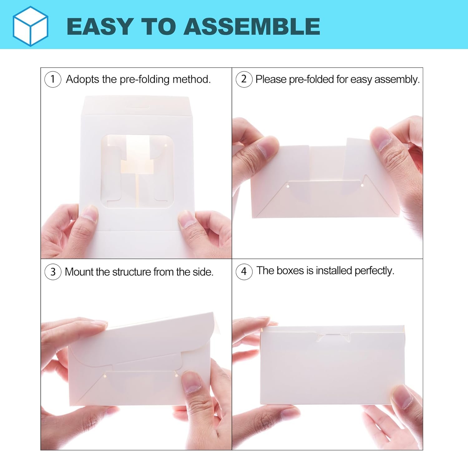 Grossiste Boîtes à Gâteaux Blanches 50 Packs 5x5x2.5in, Boîtes de Pâtisserie avec Fenêtre, Conteneurs Alimentaires pour Cookies, Pâtisserie, Tarte, Fraises, Beignets, Bonbons, Desserts, Cake Petit sur Mesure, Fabricant OEM.