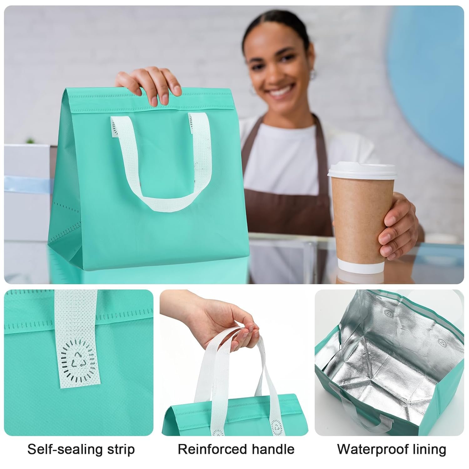 Grossiste 50 Pcs Sacs Isolés à Emporter Vente en Gros pour Café, Lait, Thé, Aliment Chaud ou Froid, Fruits de Mer, pour Restauration et Épicerie (9,45x9,45x5,91 pouces, Vert Clair) - Logo Personnalisé, Fabricant de Sacs Alimentaires. Grossiste 50 Pcs Sacs Isolés à Emporter Vente en Gros pour Café, Lait, Thé, Aliment Chaud ou Froid, Fruits de Mer, pour Restauration et Épicerie (9,45x9,45x5,91 pouces, Vert Clair) - Logo Personnalisé, Fabricant de Sacs Alimentaires.