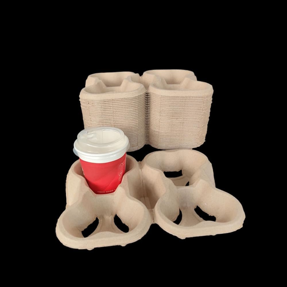 Grossiste 36 Pack de plateaux porte-gobelets biodégradables en pulpe, support de boisson compostable pour boissons chaudes et froides, Personnalisation de logo, Fournisseur pour livraison de nourriture, restaurants et cafés.