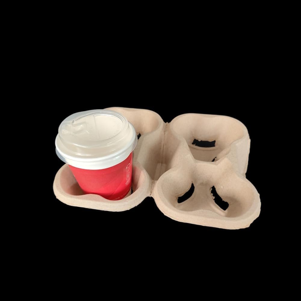 Grossiste 36 Pack de plateaux porte-gobelets biodégradables en pulpe, support de boisson compostable pour boissons chaudes et froides, Personnalisation de logo, Fournisseur pour livraison de nourriture, restaurants et cafés.