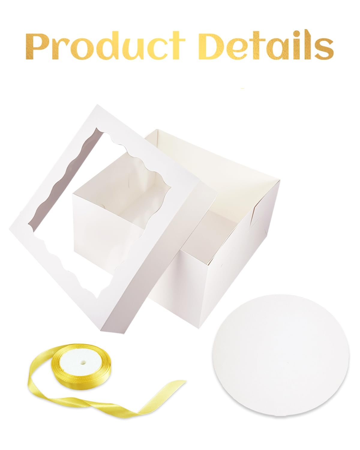 Grossiste en Vrac : Boîte à Gâteau 12x12x6 avec Fenêtre, 18 Sets de Boîtes Blanches et 18 Plateaux Ronds de 12 pouces, Contenants pour Gâteaux de 12 pouces, Ruban en Soie Doré de 10 Mètres pour Marque Blanche et Personnalisation auprès de Fabricant. Grossiste en Vrac : Boîte à Gâteau 12x12x6 avec Fenêtre, 18 Sets de Boîtes Blanches et 18 Plateaux Ronds de 12 pouces, Contenants pour Gâteaux de 12 pouces, Ruban en Soie Doré de 10 Mètres pour Marque Blanche et Personnalisation auprès de Fabricant.