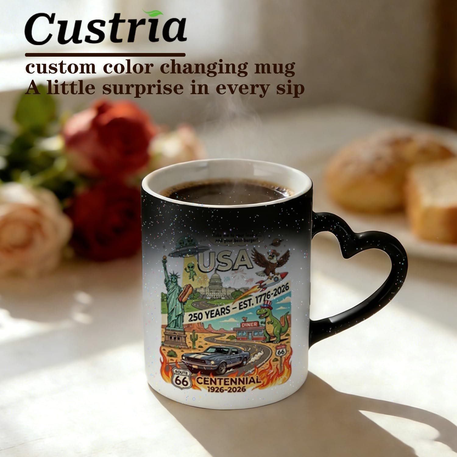 Mug personnalisé en céramique avec logo, tasse à café en forme de cœur, Fournisseur en gros, impression photo et texte, image cachée révélée avec boissons chaudes, idéal pour le bureau à domicile et la Saint-Valentin.