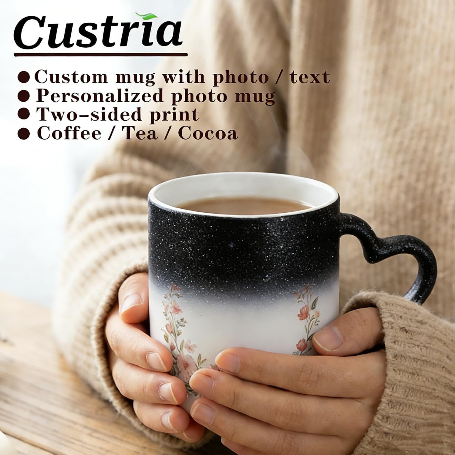 Mug personnalisé en céramique avec logo, tasse à café en forme de cœur, Fournisseur en gros, impression photo et texte, image cachée révélée avec boissons chaudes, idéal pour le bureau à domicile et la Saint-Valentin.