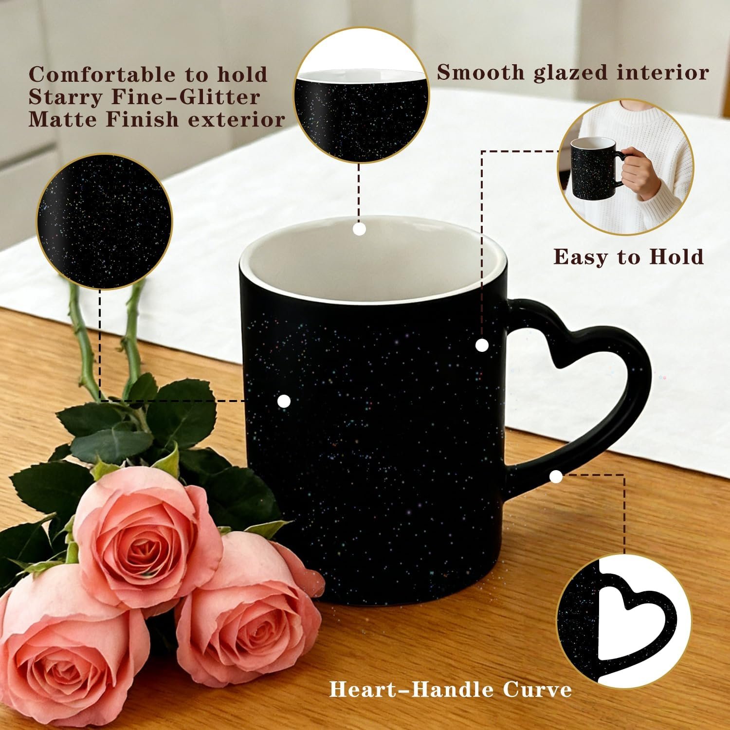 Mug personnalisé en céramique avec logo, tasse à café en forme de cœur, Fournisseur en gros, impression photo et texte, image cachée révélée avec boissons chaudes, idéal pour le bureau à domicile et la Saint-Valentin.