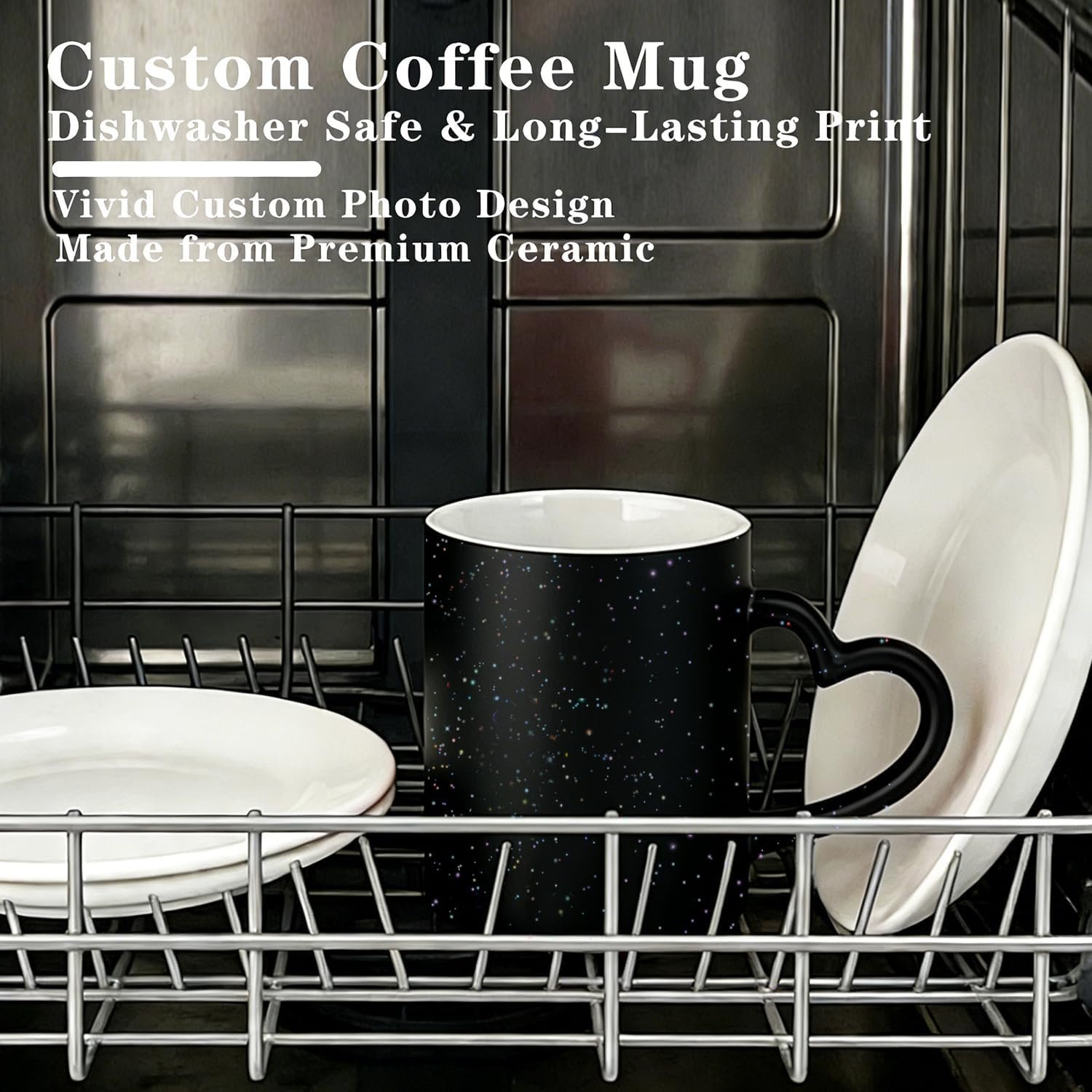 Mug personnalisé en céramique avec logo, tasse à café en forme de cœur, Fournisseur en gros, impression photo et texte, image cachée révélée avec boissons chaudes, idéal pour le bureau à domicile et la Saint-Valentin.