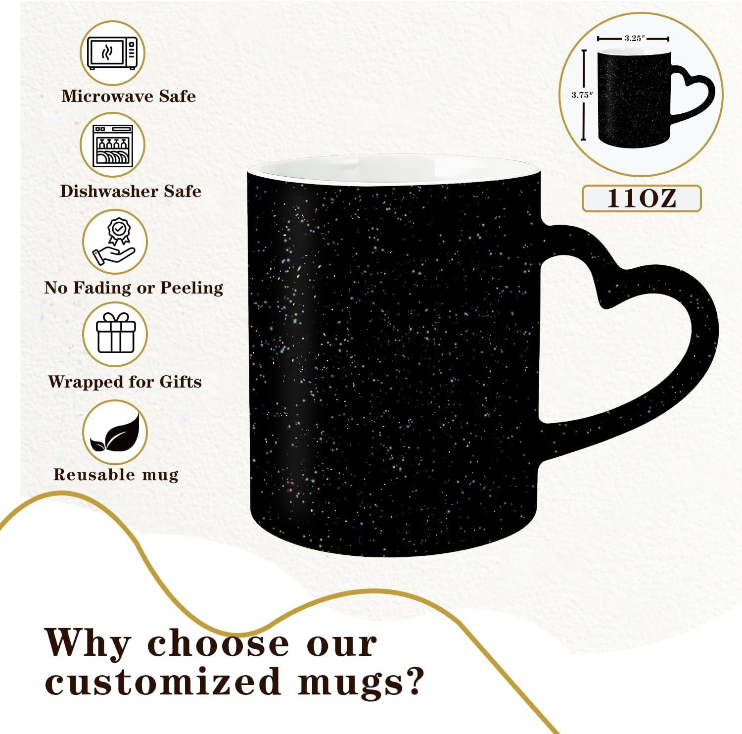 Mug personnalisé en céramique avec logo, tasse à café en forme de cœur, Fournisseur en gros, impression photo et texte, image cachée révélée avec boissons chaudes, idéal pour le bureau à domicile et la Saint-Valentin.