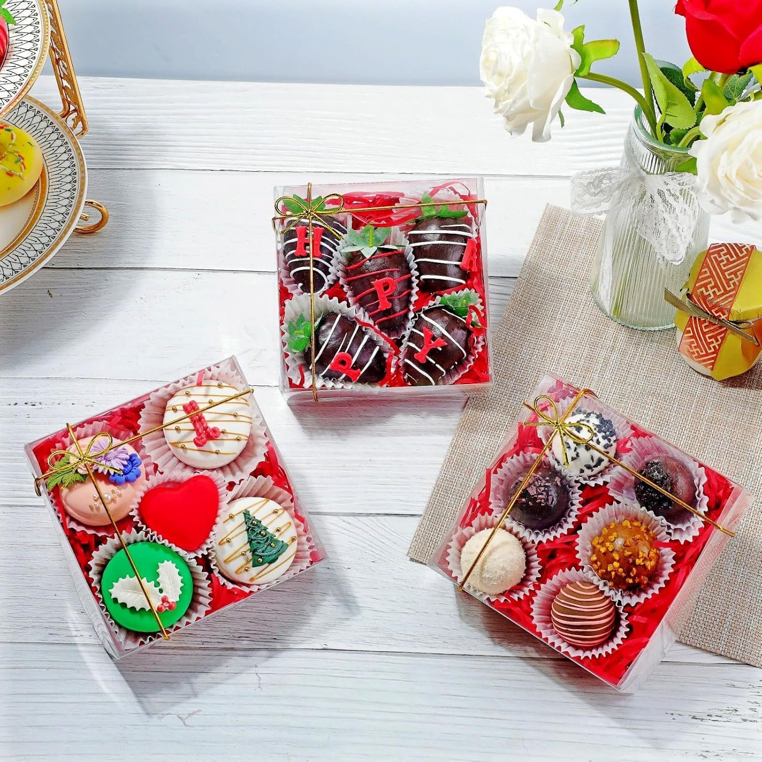 Grossiste en Vrac, 25Pack de Boîtes à Pâtisserie Transparentes 5x5x2 pouces pour Chocolats, Mini Gâteaux, Cookies, Macarons, Tartes et Brownies, Fournisseur d'Emballages Personnalisés.