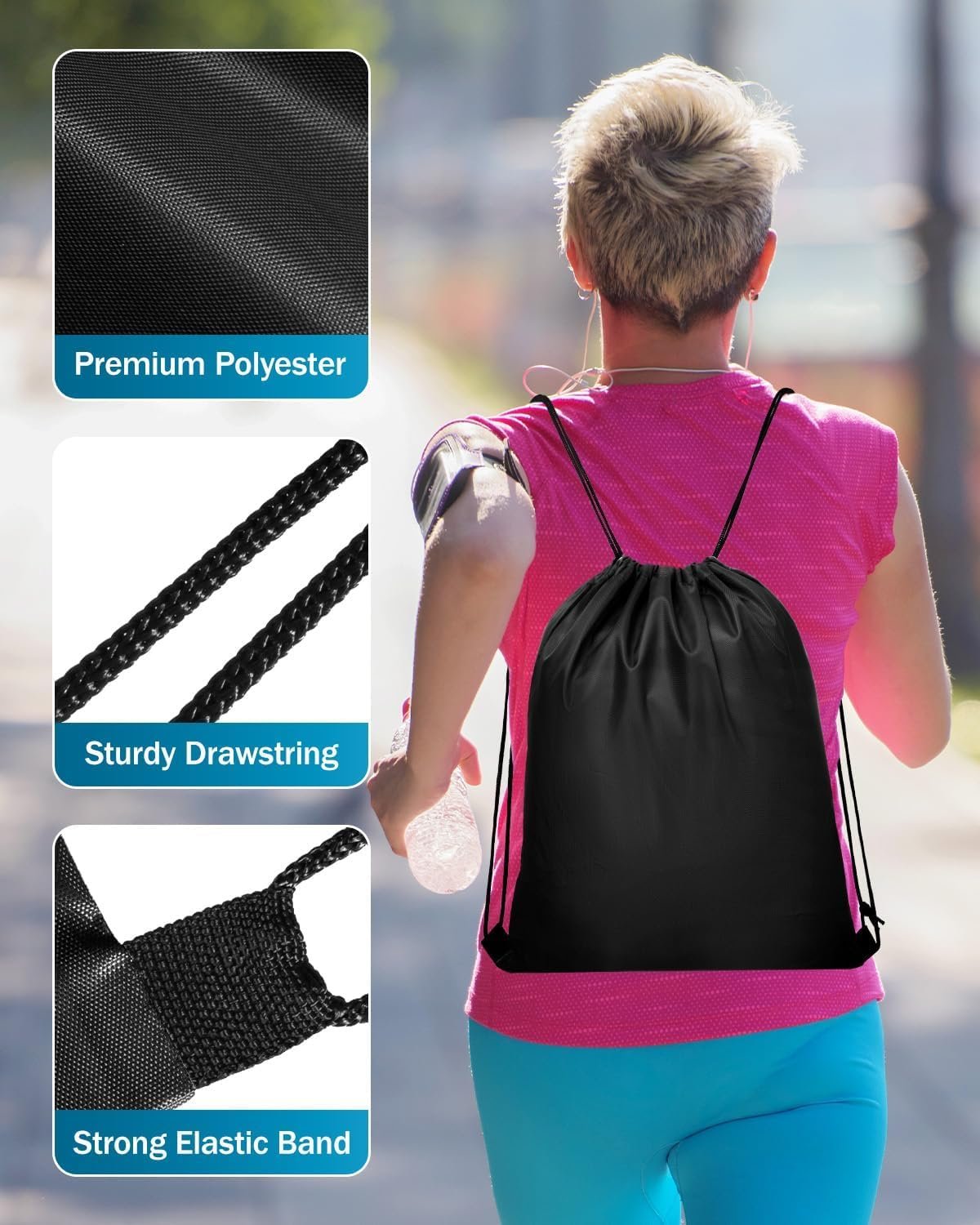 Grossiste sac à dos à cordon noir en vrac, 100 pcs, waterproof et idéal pour les projets DIY, 13.4x16.5 pouces, avec logo personnalisé pour activités en plein air, équipes, famille et cadeaux, fournisseur fiable