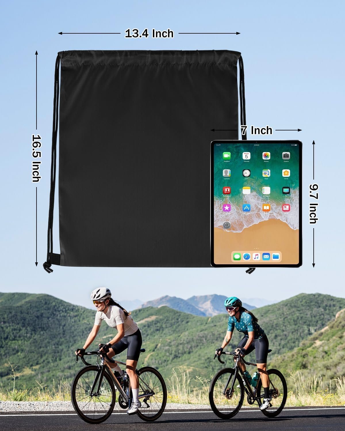 Grossiste sac à dos à cordon noir en vrac, 100 pcs, waterproof et idéal pour les projets DIY, 13.4x16.5 pouces, avec logo personnalisé pour activités en plein air, équipes, famille et cadeaux, fournisseur fiable