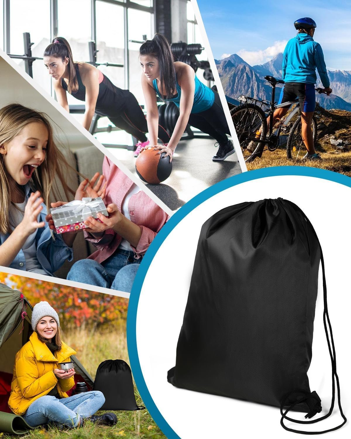 Grossiste sac à dos à cordon noir en vrac, 100 pcs, waterproof et idéal pour les projets DIY, 13.4x16.5 pouces, avec logo personnalisé pour activités en plein air, équipes, famille et cadeaux, fournisseur fiable
