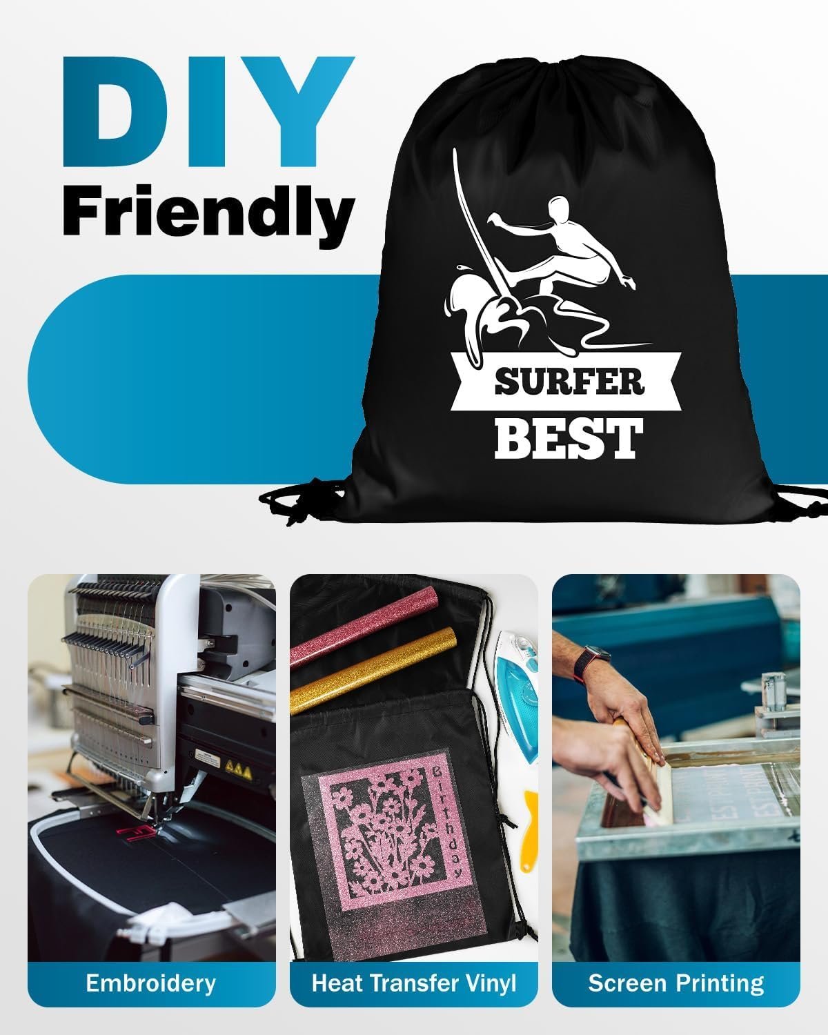 Grossiste sac à dos à cordon noir en vrac, 100 pcs, waterproof et idéal pour les projets DIY, 13.4x16.5 pouces, avec logo personnalisé pour activités en plein air, équipes, famille et cadeaux, fournisseur fiable