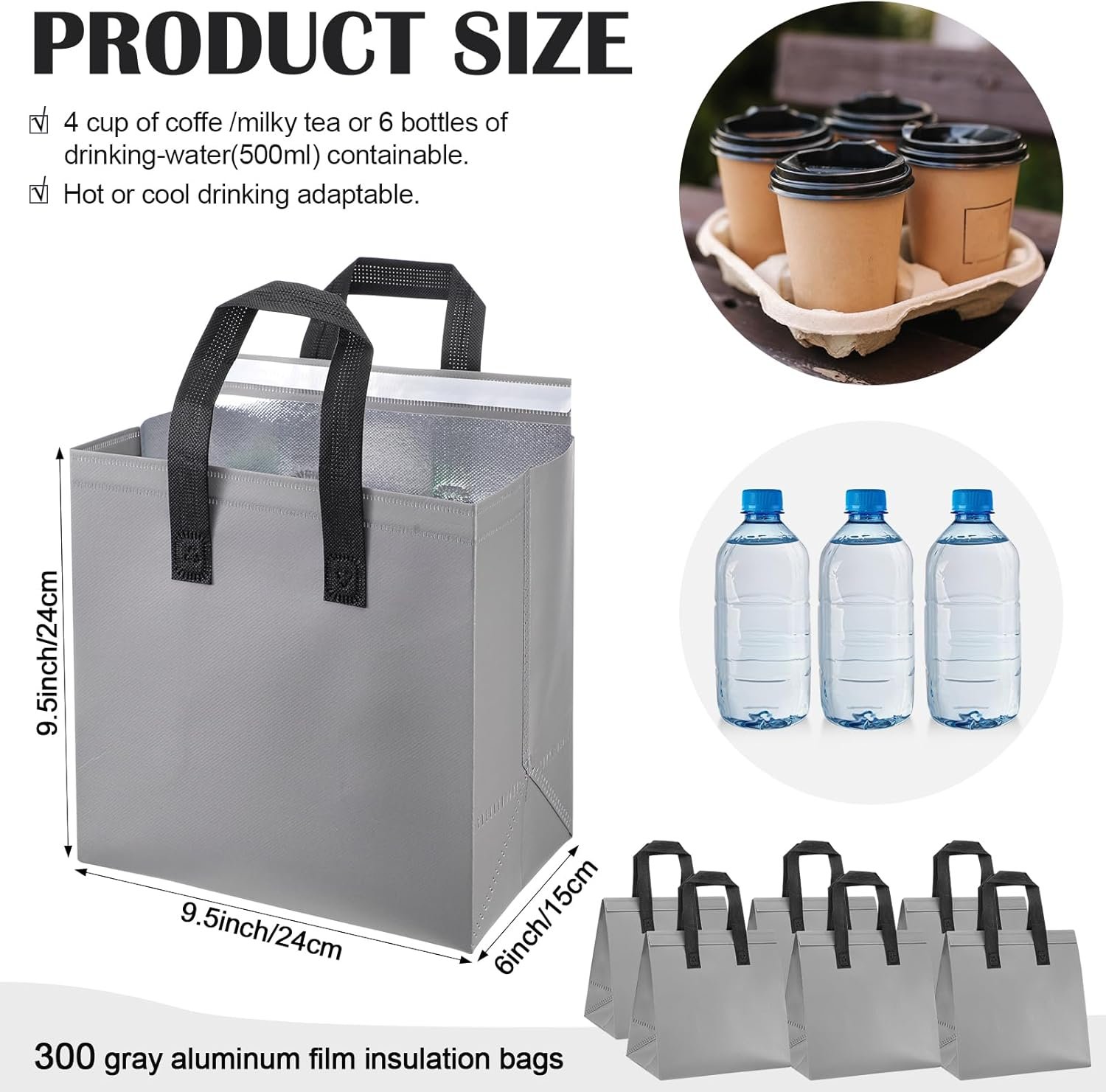 Grossiste Sac Isotherme en Vrac 300 Pack 9.5 x 9.5 x 6 pour Livraison Alimentaire, OEM Sac Téléréglable pour Nourriture Chaude/Froide, Café, Lait, Pizza, Fruits de Mer, Fournisseur pour Restauration