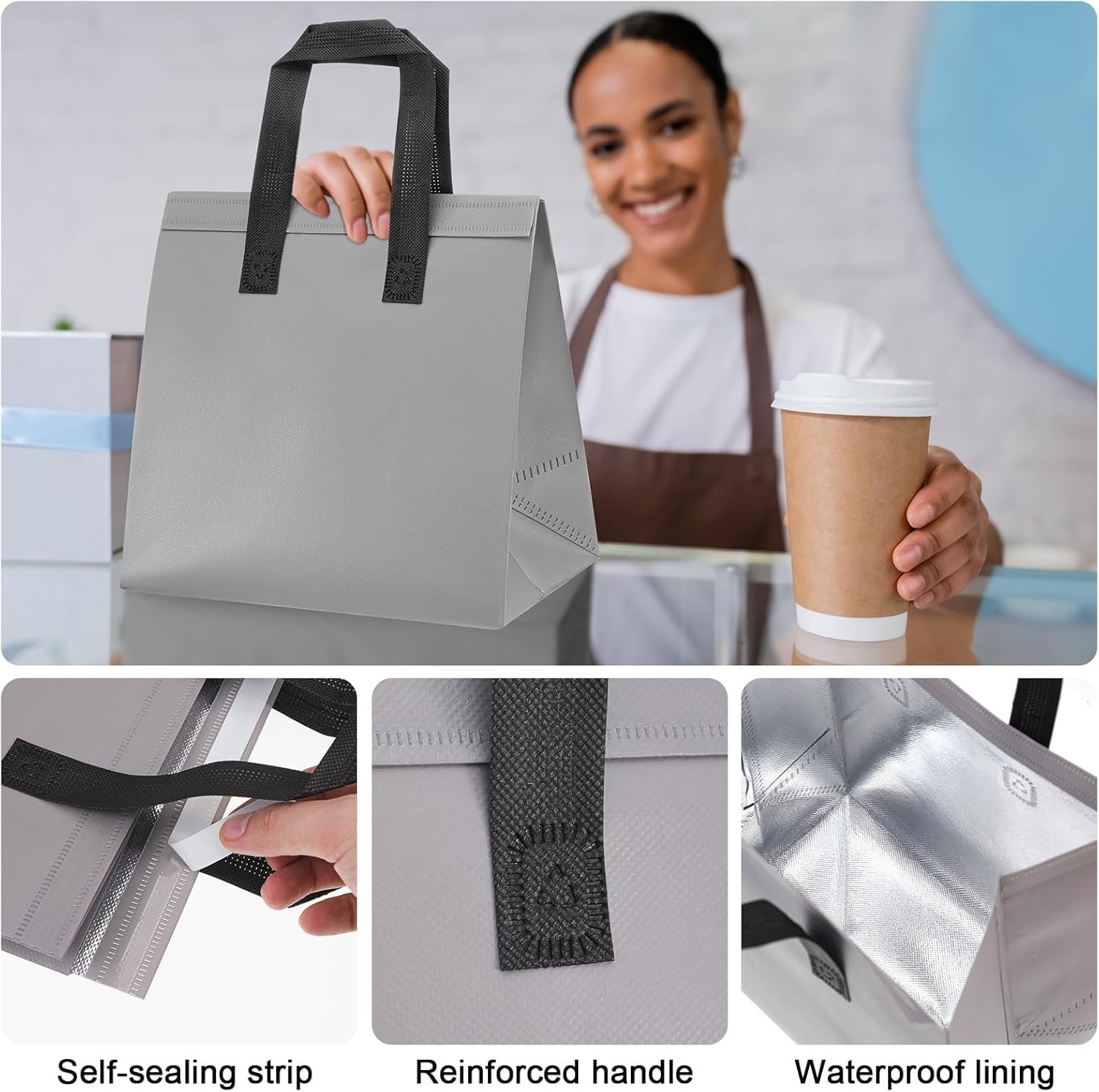 Grossiste Sac Isotherme en Vrac 300 Pack 9.5 x 9.5 x 6 pour Livraison Alimentaire, OEM Sac Téléréglable pour Nourriture Chaude/Froide, Café, Lait, Pizza, Fruits de Mer, Fournisseur pour Restauration