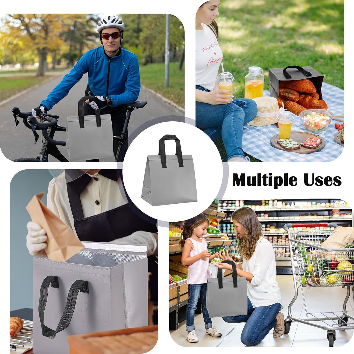 Grossiste Sac Isotherme en Vrac 300 Pack 9.5 x 9.5 x 6 pour Livraison Alimentaire, OEM Sac Téléréglable pour Nourriture Chaude/Froide, Café, Lait, Pizza, Fruits de Mer, Fournisseur pour Restauration