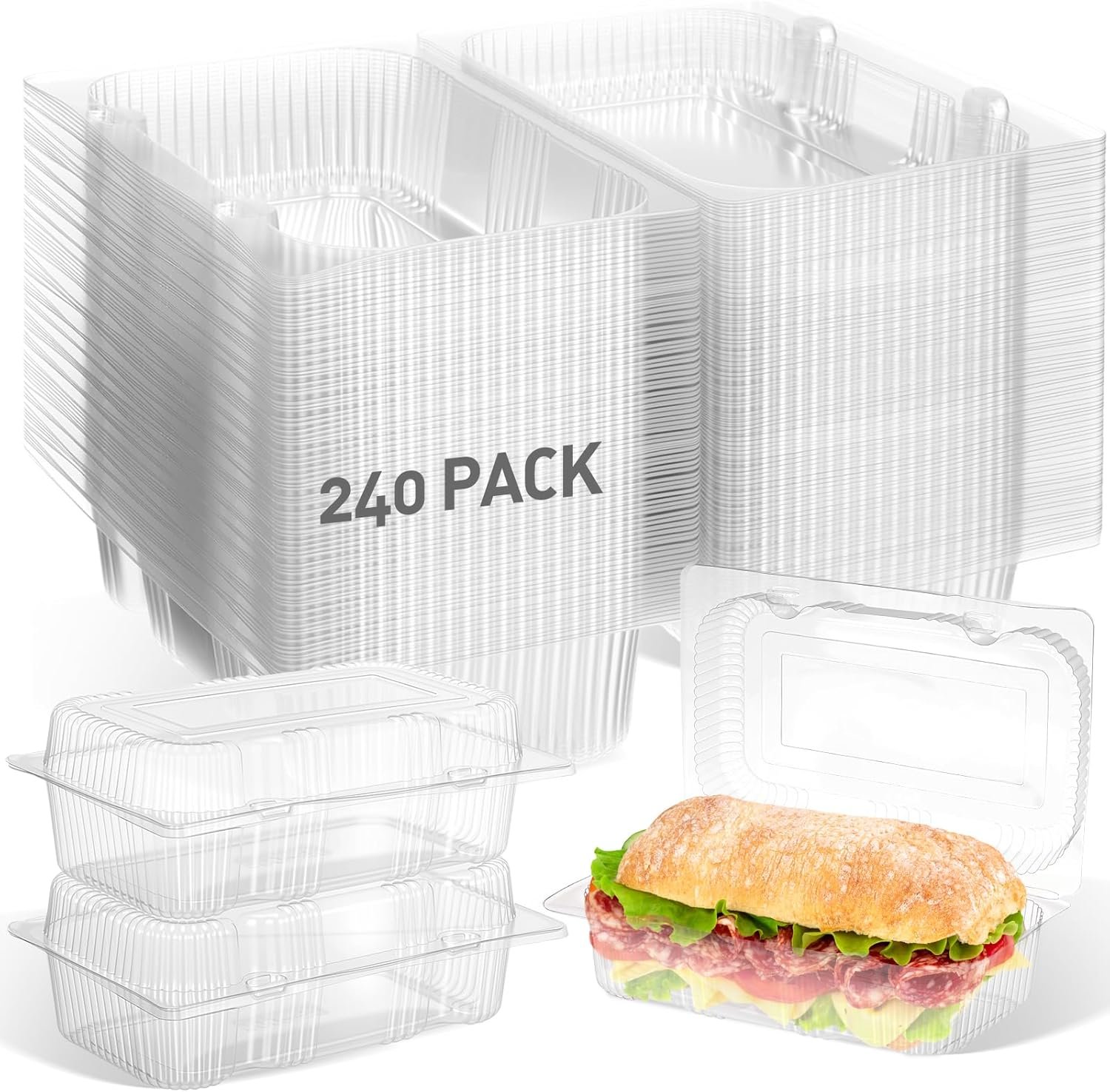 Grossiste en Vrac Contenants Alimentaires Transparents à Charnière 240 Pack 7,2 × 4,9 × 2,6 pouces, Fournisseur de Boîtes à Emporter Clamshell Jetables pour Salades, Gâteaux, Hamburgers, Fruits et Desserts avec Logo Personnalisé.