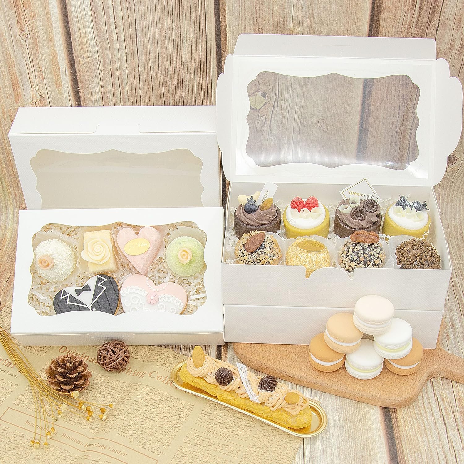 Grossiste Boîtes à pâtisserie blanches 8x5x2 pouces avec fenêtre, Logo Personnalisé pour biscuits, macarons, donuts, muffins, chocolats, cupcakes, et cadeaux en vrac. Fabricant de solutions d'emballage et de friandises. Grossiste Boîtes à pâtisserie blanches 8x5x2 pouces avec fenêtre, Logo Personnalisé pour biscuits, macarons, donuts, muffins, chocolats, cupcakes, et cadeaux en vrac. Fabricant de solutions d'emballage et de friandises.