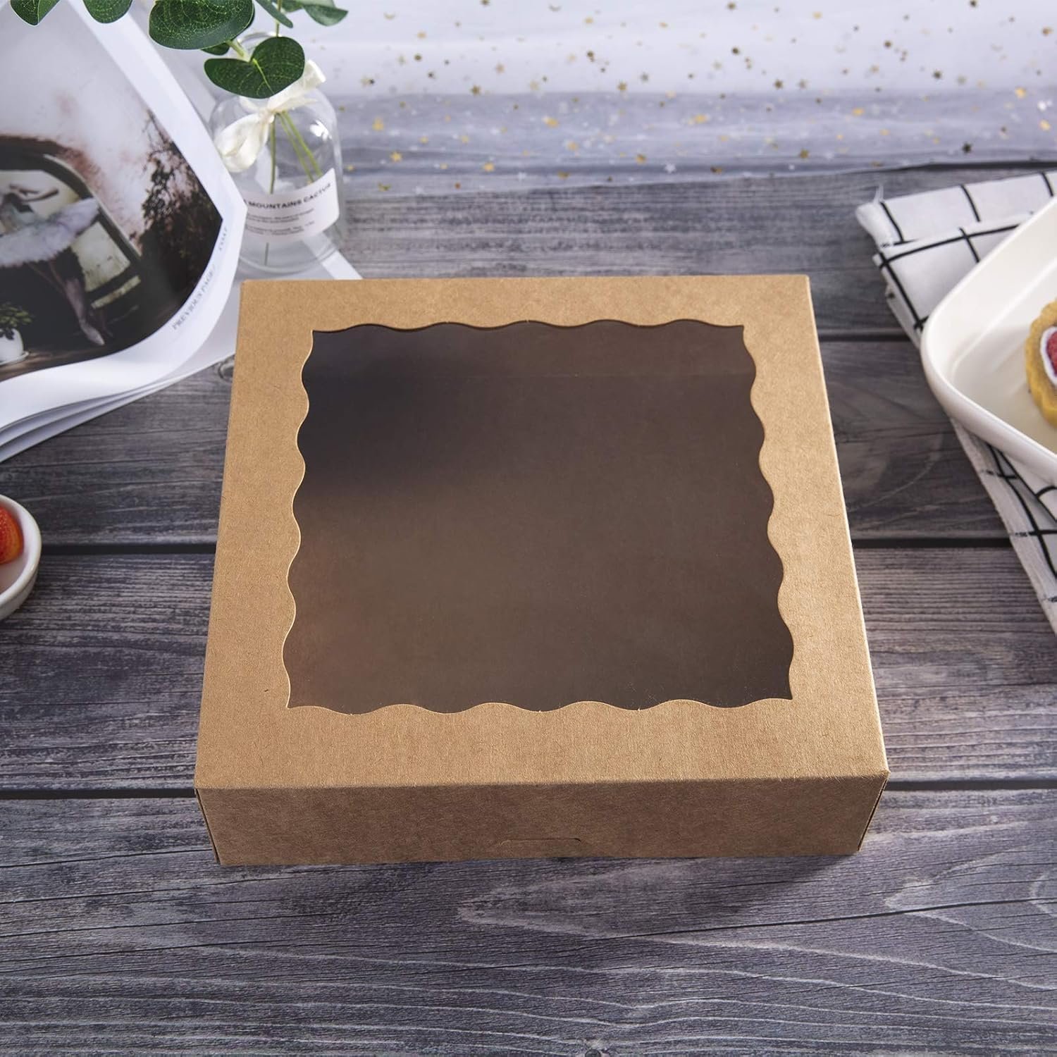 Grossiste en Vrac Box Kraft 9 pouces avec fenêtre PVC, boite à tarte naturelle jetable 9x9x2.5 pouces, OEM 15 pièces, Marque Blanche