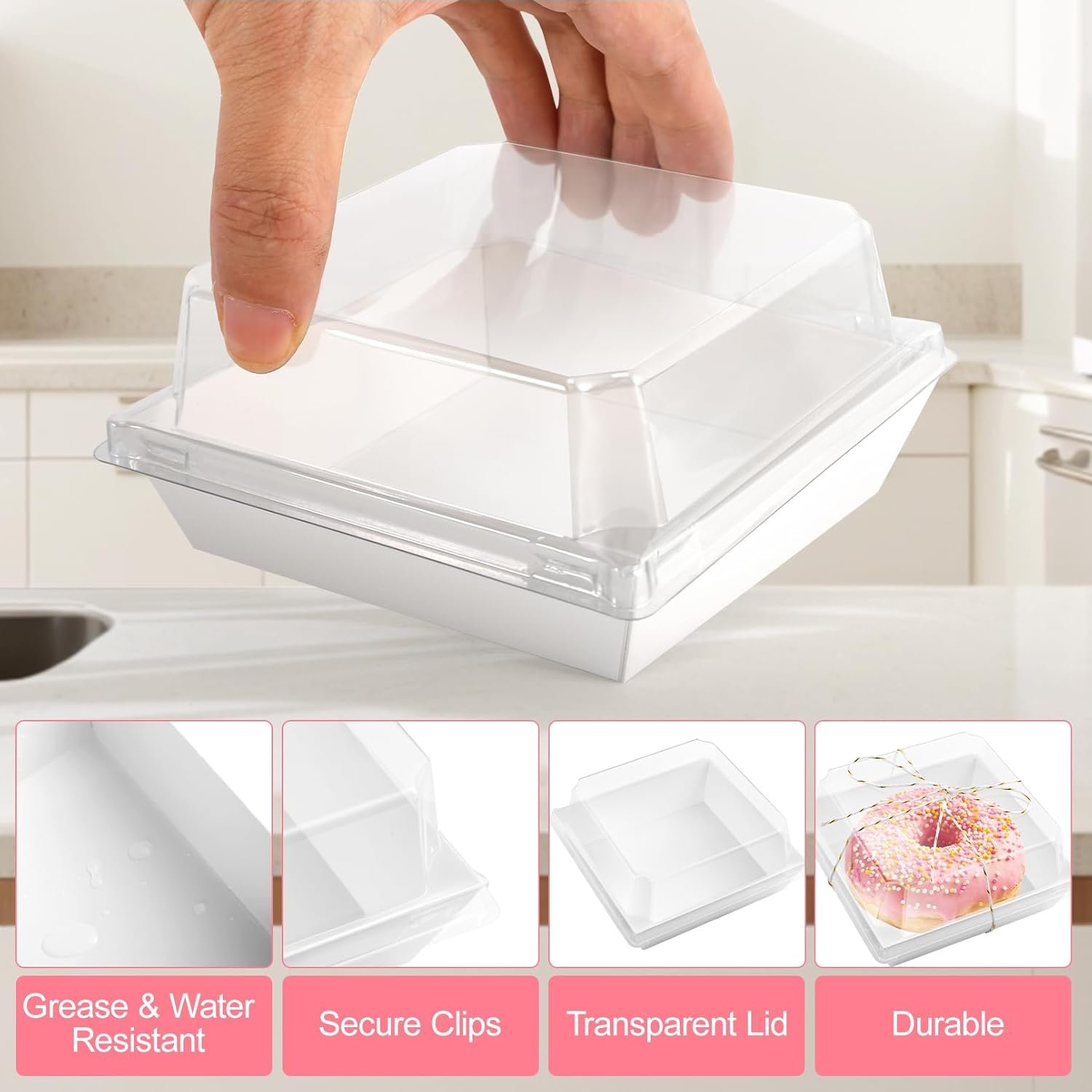 Grossiste boîte charcuterie en papier Kraft 100 pièces 5 pouces, contenant alimentaire jetable avec couvercle transparent, solution pour gâteau, sandwich, biscuits, dessert, Logo Personnalisé, Fabricant.