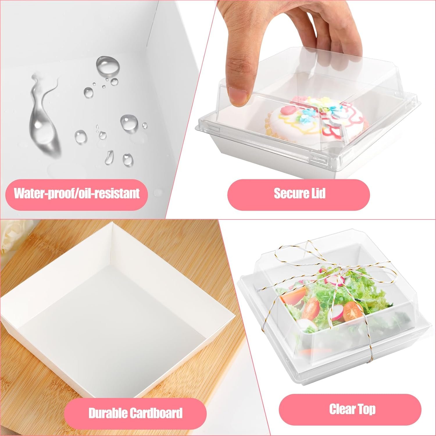 Grossiste boîte charcuterie en papier Kraft 100 pièces 5 pouces, contenant alimentaire jetable avec couvercle transparent, solution pour gâteau, sandwich, biscuits, dessert, Logo Personnalisé, Fabricant.
