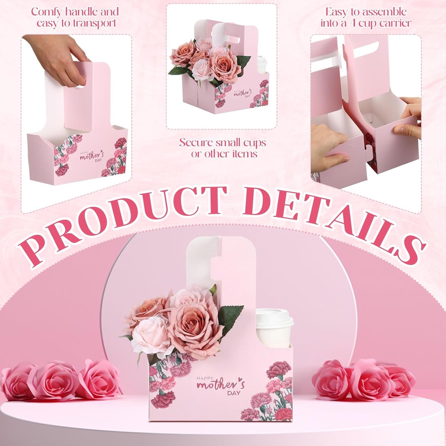 Grossiste 24 Pcs Support de Boisson à Poignée pour Fête des Mères, Fournisseur de Porte-tasses en Carton Jetable, Logo Personnalisé pour Boissons Chaudes/Froides, Café Grossiste 24 Pcs Support de Boisson à Poignée pour Fête des Mères, Fournisseur de Porte-tasses en Carton Jetable, Logo Personnalisé pour Boissons Chaudes/Froides, Café