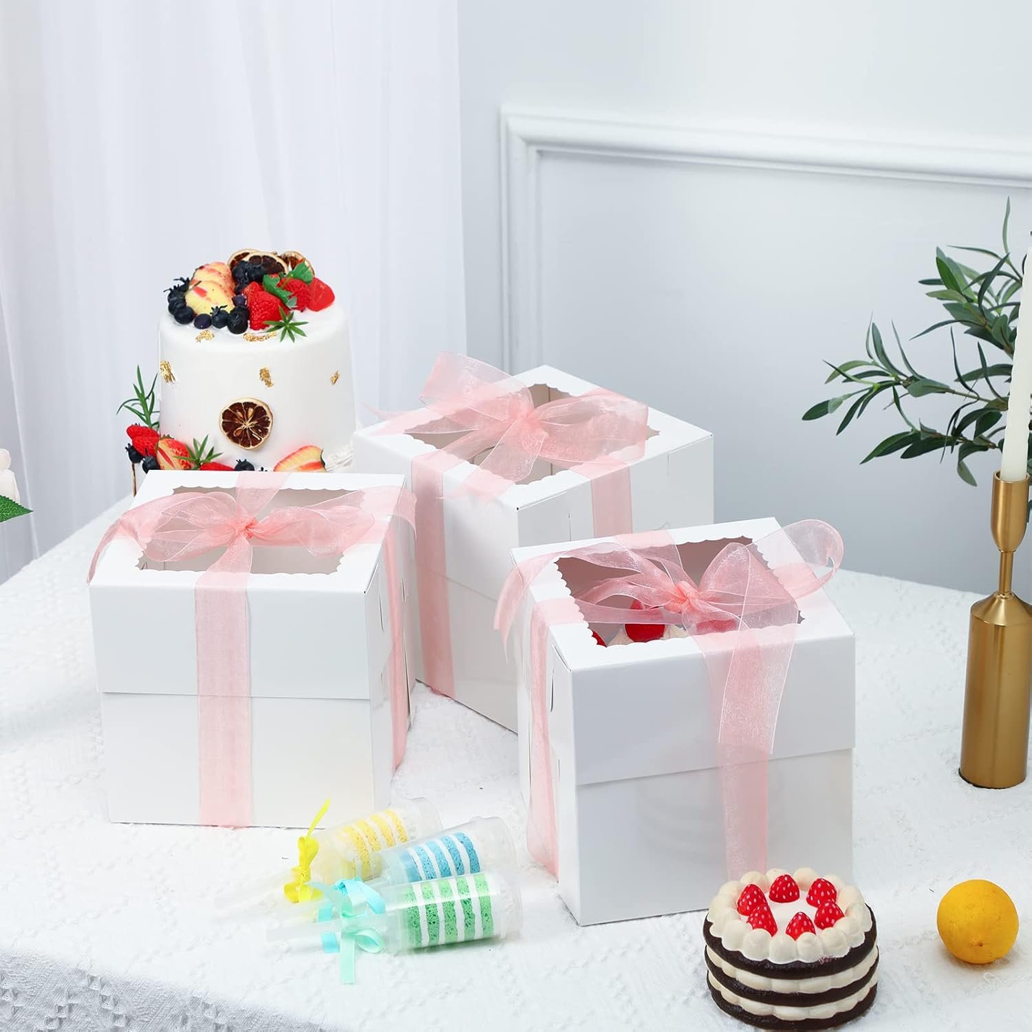 Cajas Pasteles en Vrac 20pcs 8x8x8 Inches avec Fenêtre, Boîtes à Gâteaux Blanches, Vente en Gros pour Mariage, Fête, Saint-Valentin, Fête des Mères, Anniversaire, Logo Personnalisé.