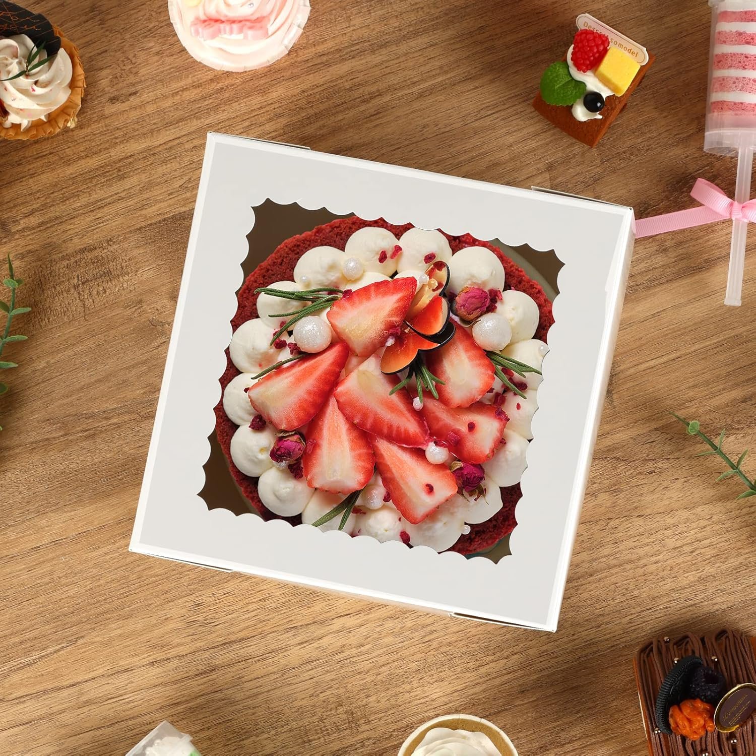 Cajas Pasteles en Vrac 20pcs 8x8x8 Inches avec Fenêtre, Boîtes à Gâteaux Blanches, Vente en Gros pour Mariage, Fête, Saint-Valentin, Fête des Mères, Anniversaire, Logo Personnalisé.