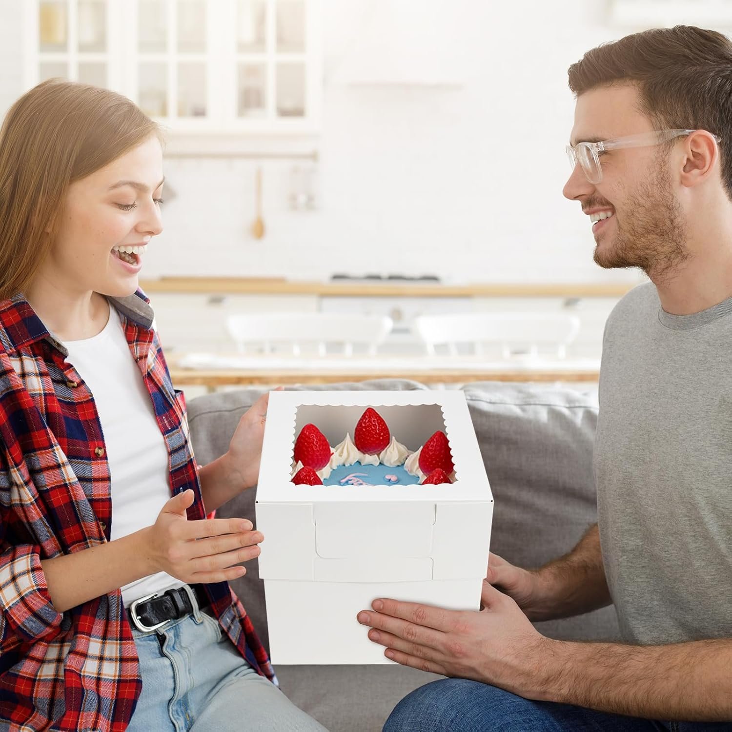 Cajas Pasteles en Vrac 20pcs 8x8x8 Inches avec Fenêtre, Boîtes à Gâteaux Blanches, Vente en Gros pour Mariage, Fête, Saint-Valentin, Fête des Mères, Anniversaire, Logo Personnalisé.