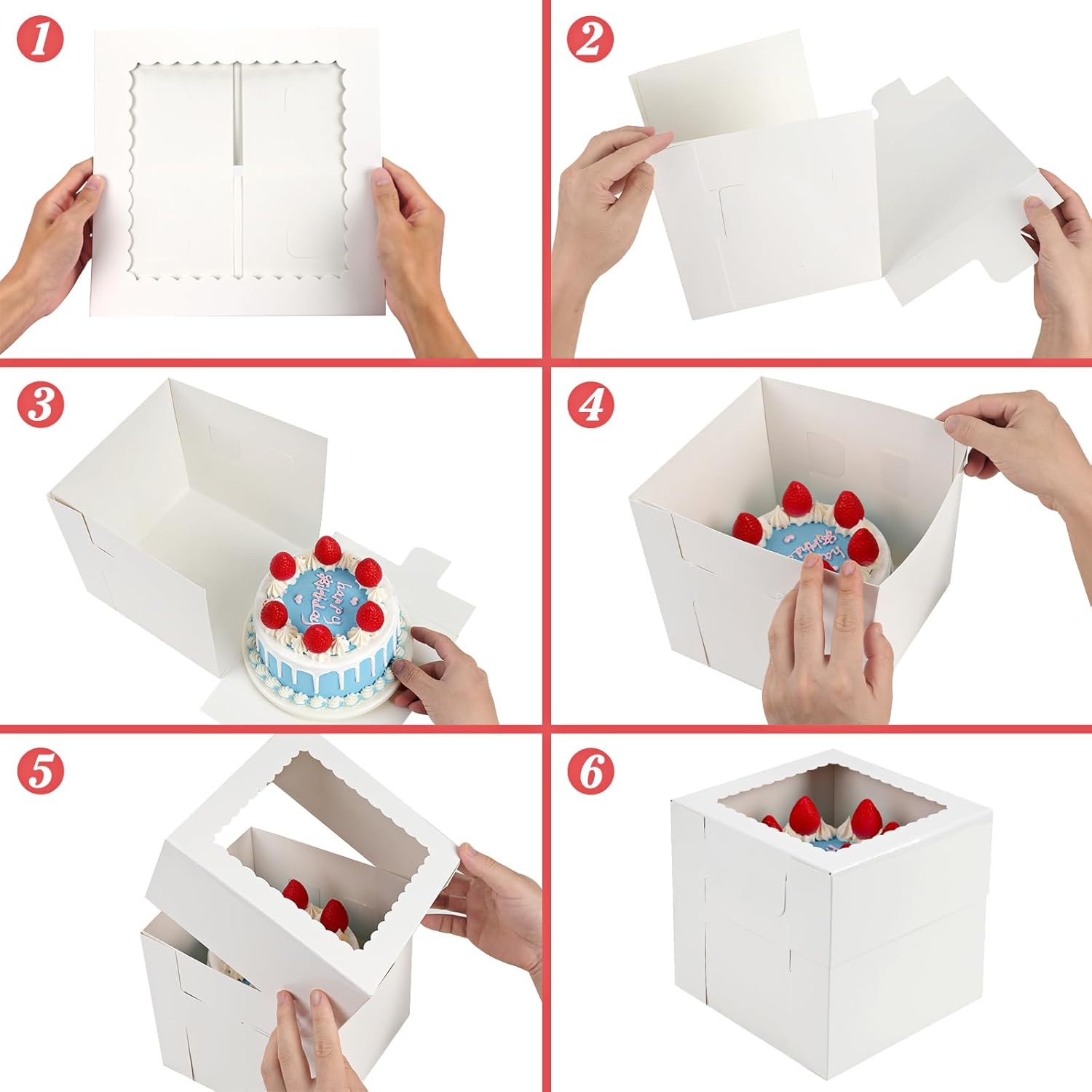 Cajas Pasteles en Vrac 20pcs 8x8x8 Inches avec Fenêtre, Boîtes à Gâteaux Blanches, Vente en Gros pour Mariage, Fête, Saint-Valentin, Fête des Mères, Anniversaire, Logo Personnalisé.