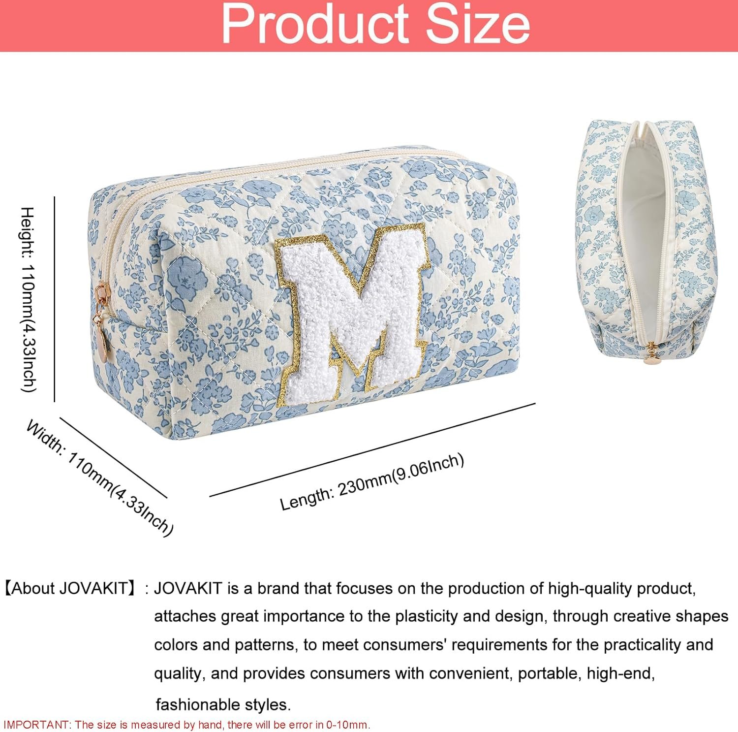 Grossiste Trousse de Maquillage Alphabet en Fleurs pour Femmes, Fabricant de Pochettes de Voyage à Glissière, Cadeaux de Noël pour Filles de 6 à 18 ans, Logo Personnalisé, Organisateur Tendance (Bleu Floral M)