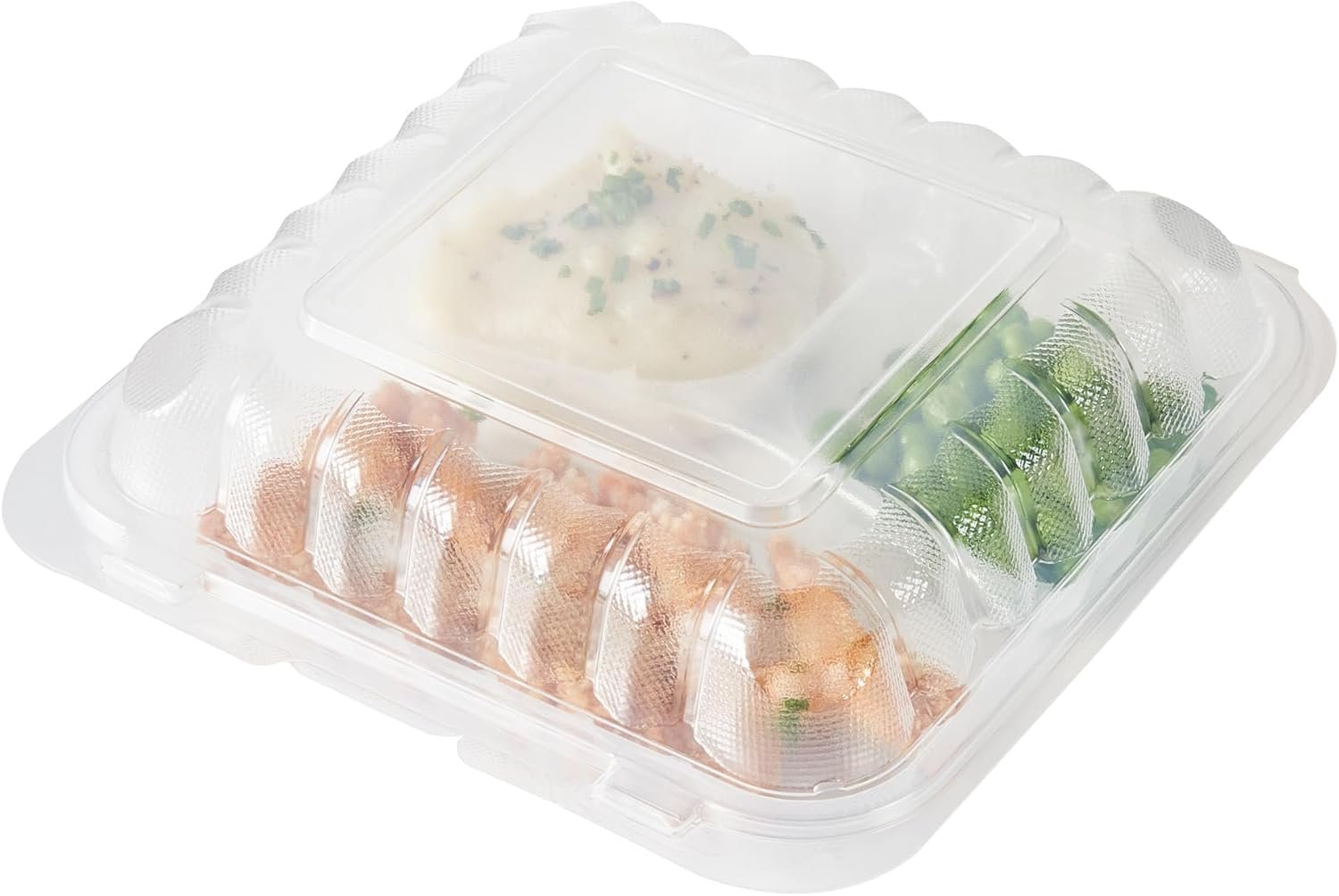 Grossiste Contenants à emporter 34 onces, 100 boîtes jetables 3 compartiments, couvercles sécurisés, clamshells transparents, pour pâtes ou salades, marque blanche, fabricant, adaptés au micro-ondes.