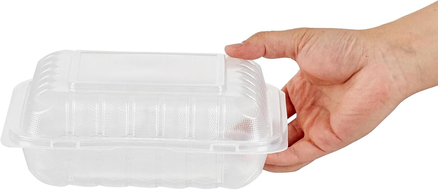 Grossiste Contenants à emporter 34 onces, 100 boîtes jetables 3 compartiments, couvercles sécurisés, clamshells transparents, pour pâtes ou salades, marque blanche, fabricant, adaptés au micro-ondes.