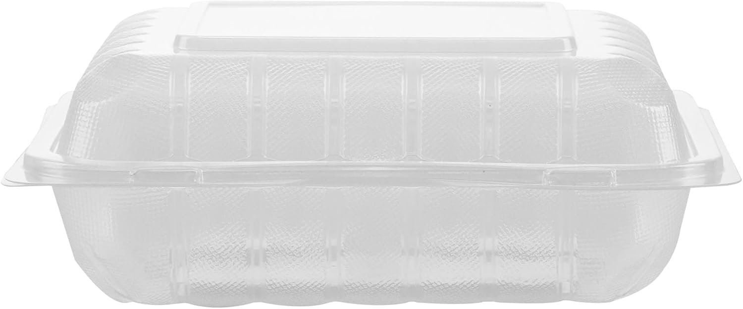 Grossiste Contenants à emporter 34 onces, 100 boîtes jetables 3 compartiments, couvercles sécurisés, clamshells transparents, pour pâtes ou salades, marque blanche, fabricant, adaptés au micro-ondes.