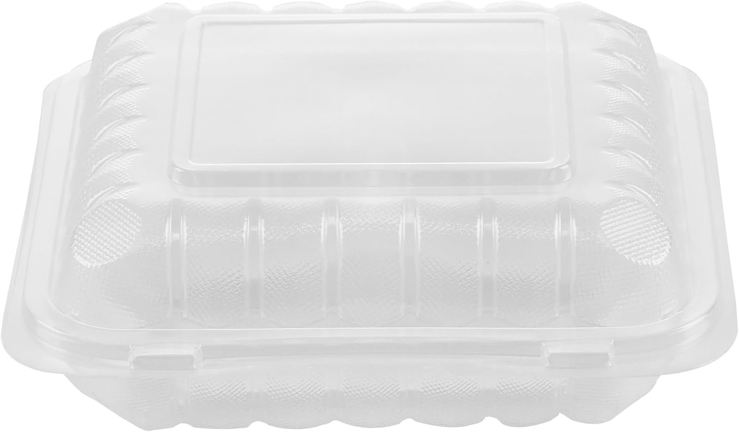 Grossiste Contenants à emporter 34 onces, 100 boîtes jetables 3 compartiments, couvercles sécurisés, clamshells transparents, pour pâtes ou salades, marque blanche, fabricant, adaptés au micro-ondes.