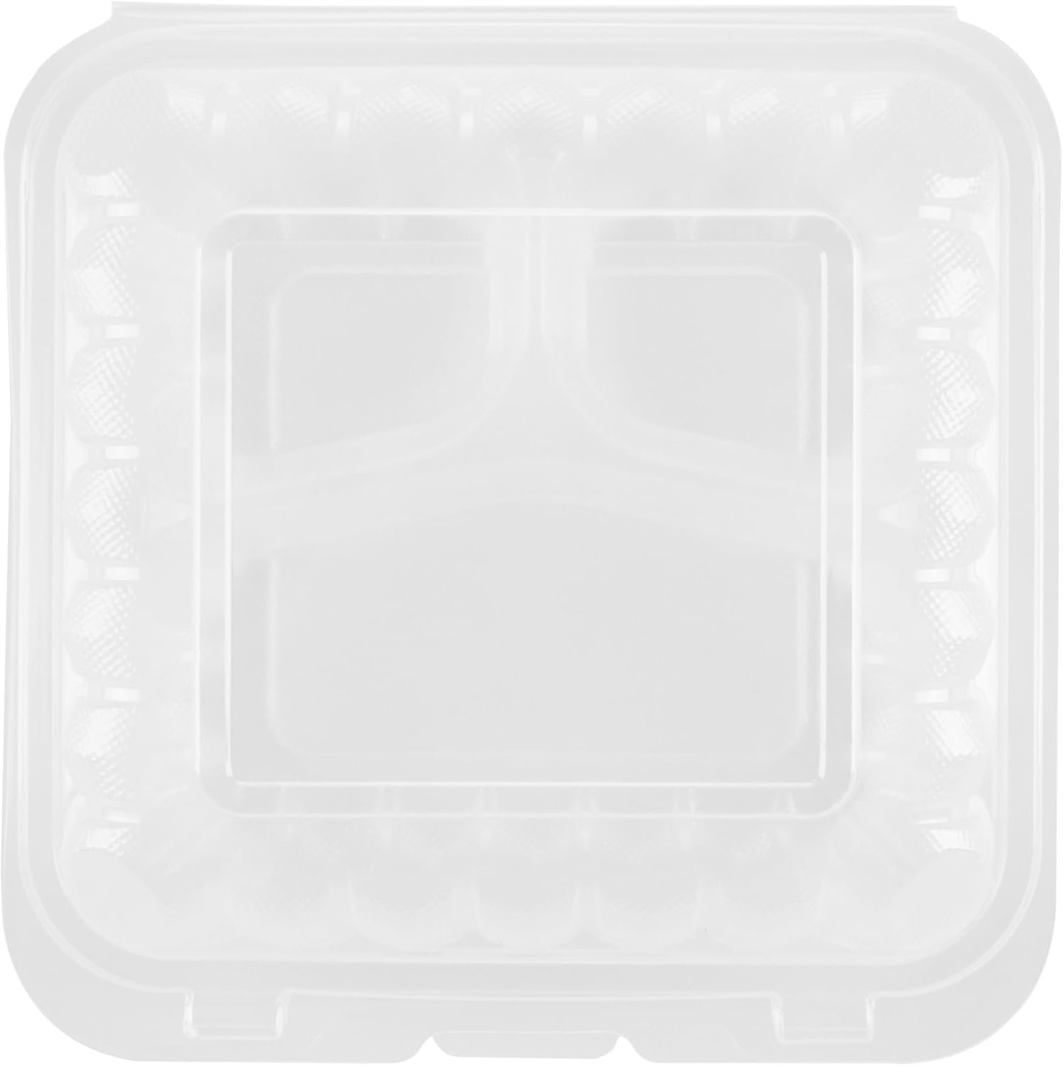 Grossiste Contenants à emporter 34 onces, 100 boîtes jetables 3 compartiments, couvercles sécurisés, clamshells transparents, pour pâtes ou salades, marque blanche, fabricant, adaptés au micro-ondes.