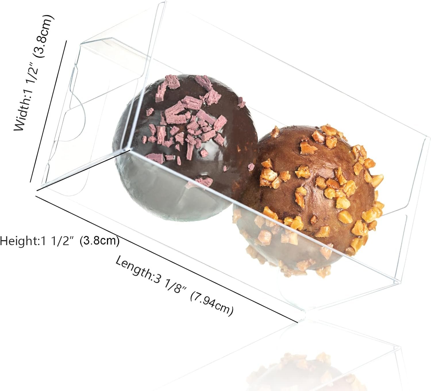 Grossiste Boîtes Transparentes pour 2 Truffes 3,1 x 1,5 x 1,5 pouces, Vente en Gros de Favoris de Mariage avec Logo Personnalisé