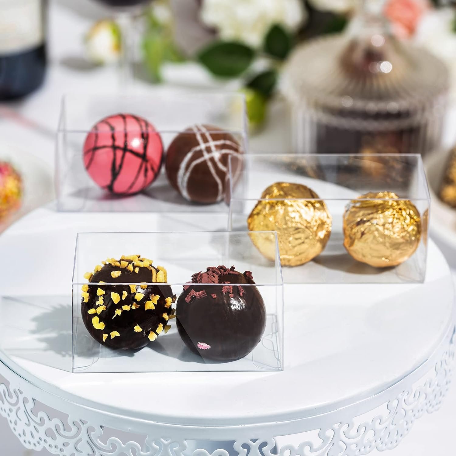 Grossiste Boîtes Transparentes pour 2 Truffes 3,1 x 1,5 x 1,5 pouces, Vente en Gros de Favoris de Mariage avec Logo Personnalisé