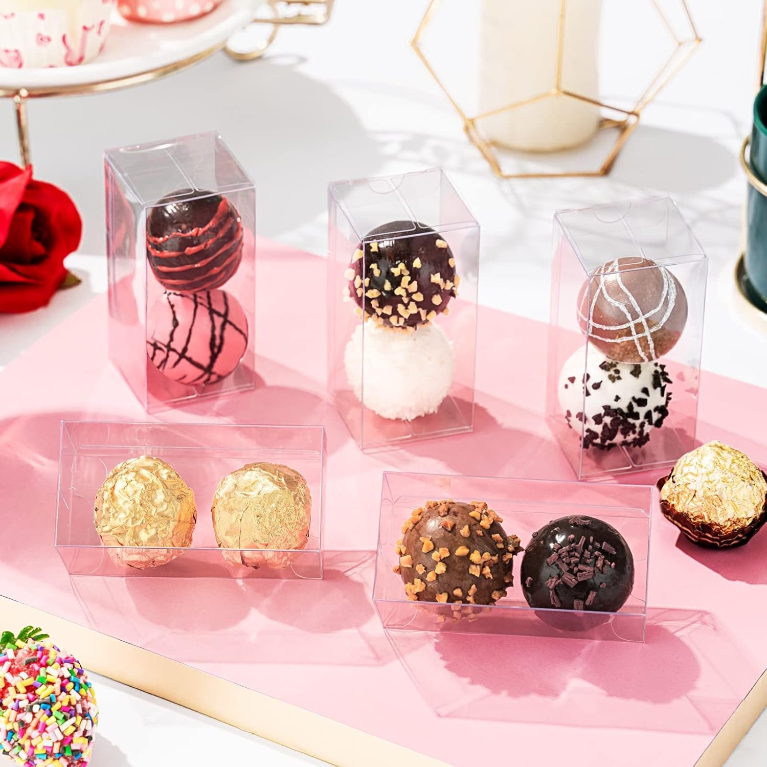 Grossiste Boîtes Transparentes pour 2 Truffes 3,1 x 1,5 x 1,5 pouces, Vente en Gros de Favoris de Mariage avec Logo Personnalisé