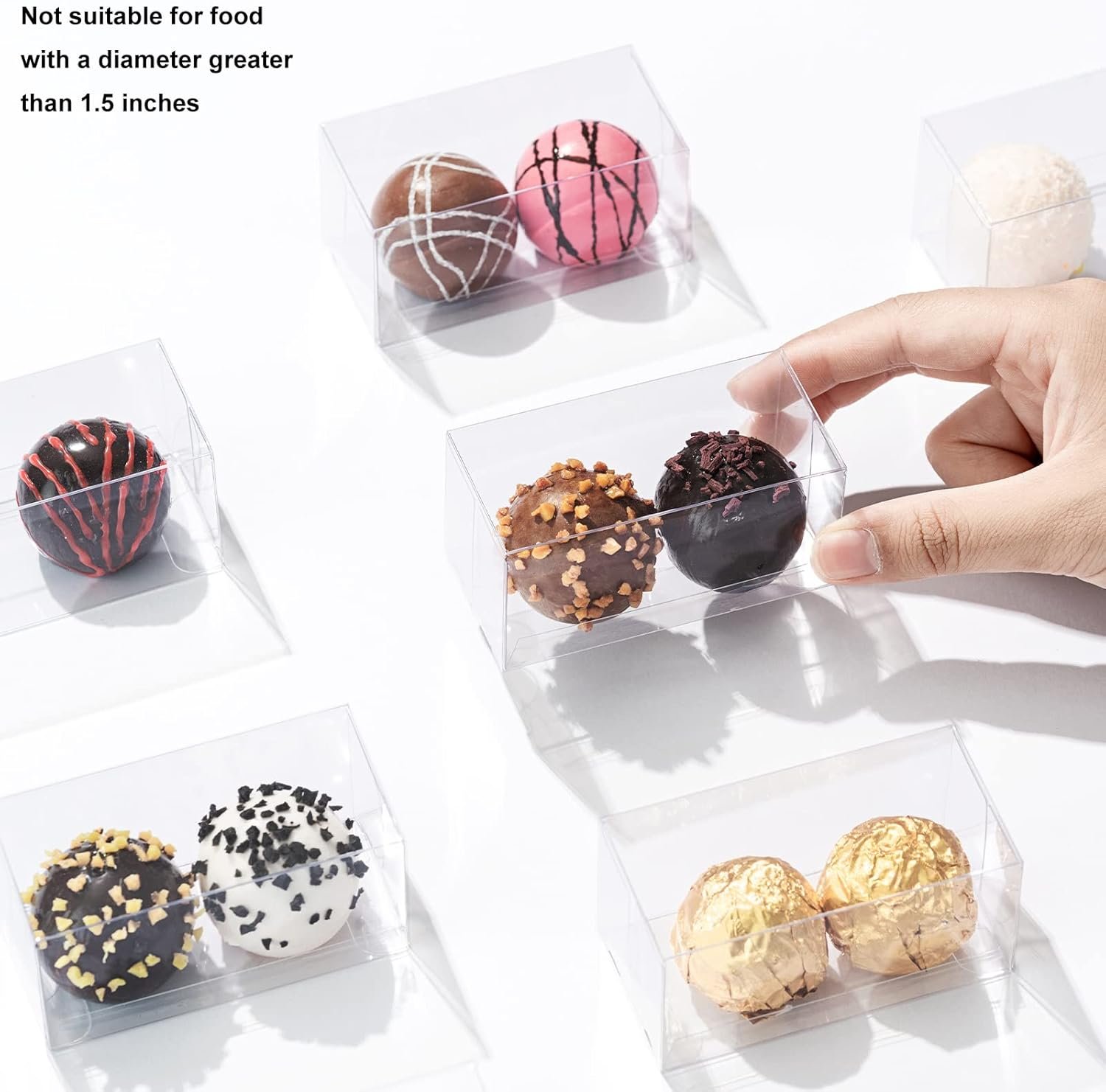 Grossiste Boîtes Transparentes pour 2 Truffes 3,1 x 1,5 x 1,5 pouces, Vente en Gros de Favoris de Mariage avec Logo Personnalisé