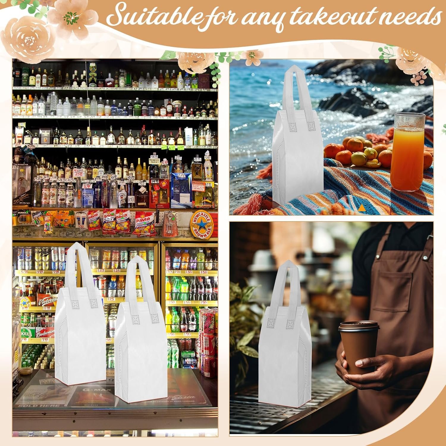 Grossiste de sacs à emporter isolés jetables en vrac, 100 pièces, 4,7 x 11 x 4 pouces, parfaits pour cafés, thés, aliments chauds et froids, fruits de mer frais, avec Logo Personnalisé pour restaurant et commerce. Fabricant de sacs isothermes pour les besoins de vente en gros. Grossiste de sacs à emporter isolés jetables en vrac, 100 pièces, 4,7 x 11 x 4 pouces, parfaits pour cafés, thés, aliments chauds et froids, fruits de mer frais, avec Logo Personnalisé pour restaurant et commerce. Fabricant de sacs isothermes pour les besoins de vente en gros.