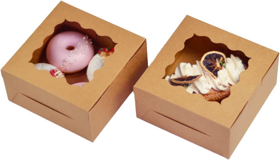 Grossiste de boîtes à pâtisserie robustes avec fenêtre 6x6x3 pouces, logo personnalisé et fabrications en vrac pour macarons et biscuits.