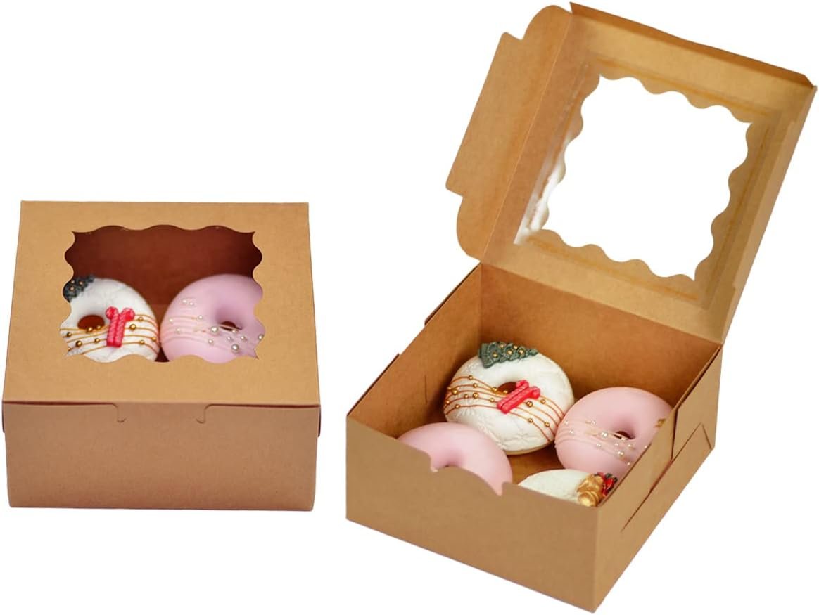 Grossiste de boîtes à pâtisserie robustes avec fenêtre 6x6x3 pouces, logo personnalisé et fabrications en vrac pour macarons et biscuits.