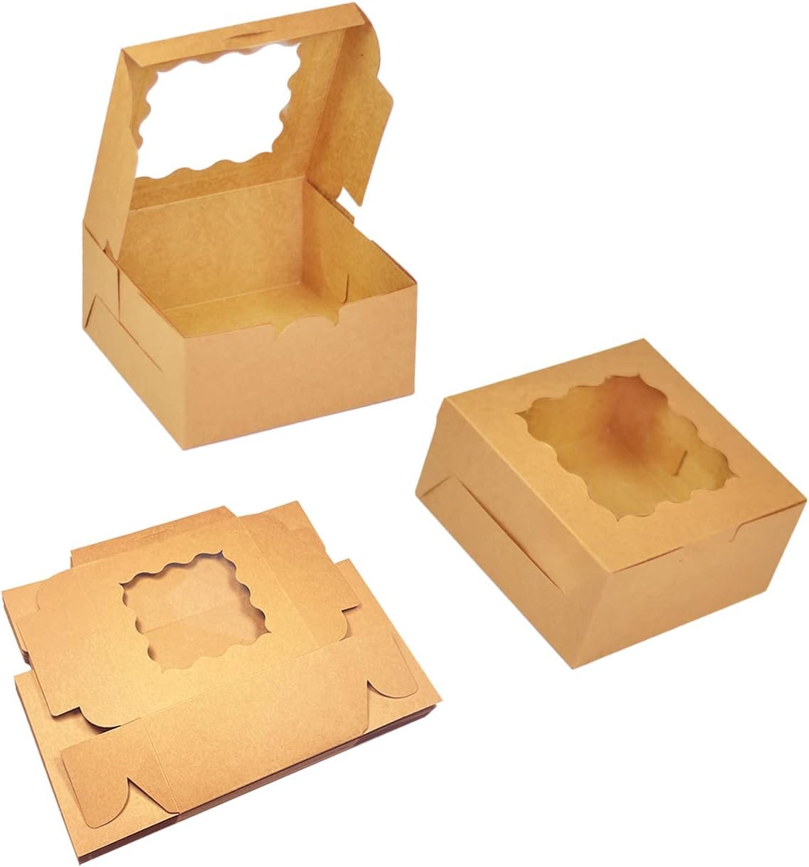 Grossiste de boîtes à pâtisserie robustes avec fenêtre 6x6x3 pouces, logo personnalisé et fabrications en vrac pour macarons et biscuits.