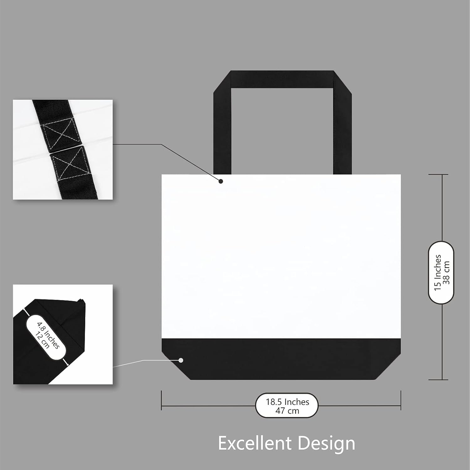 Grossiste Sac en Toile de Coton Réutilisable 12oz, Sac de Courses Mode Bicolore, Logo Personnalisé, Fabricant de Sacs en Gros pour Créations DIY (Pack de 1)