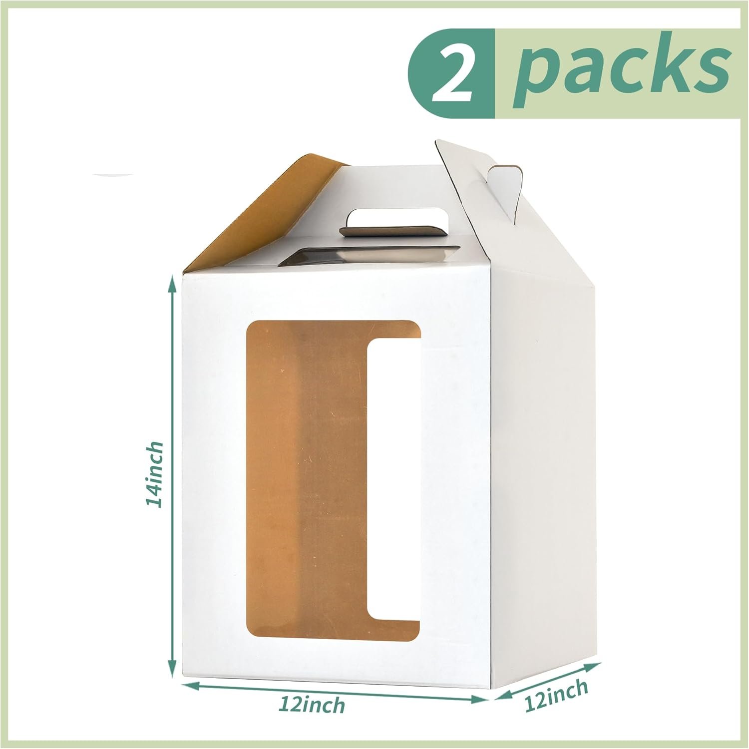Grossiste de boîtes à gâteaux hautes 12x12x14 pouces avec fenêtres, transporteur de gâteaux de 10 et 12 pouces, boîte à gâteaux en vrac, logo personnalisé, boîte à gâteaux durable blanche (paquet de 2)