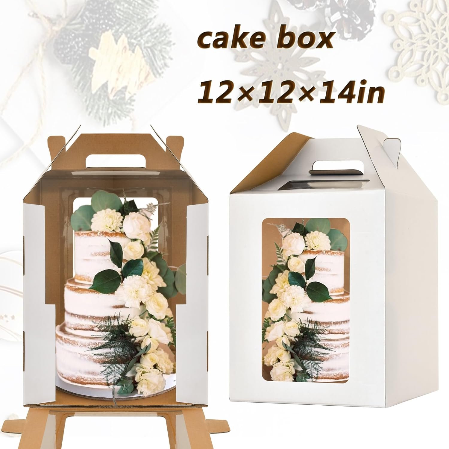 Grossiste de boîtes à gâteaux hautes 12x12x14 pouces avec fenêtres, transporteur de gâteaux de 10 et 12 pouces, boîte à gâteaux en vrac, logo personnalisé, boîte à gâteaux durable blanche (paquet de 2)