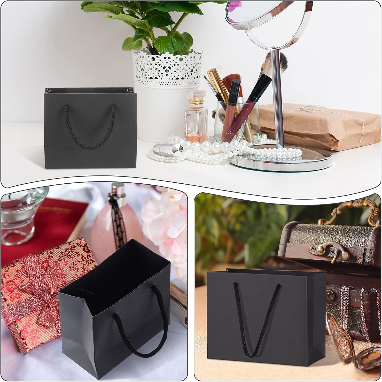 Grossiste sacs cadeaux mini noirs avec poignées taille 3,9 x 4,7 x 2,4 pouces pour entreprises de mariage et fêtes, OEM, vente en gros.