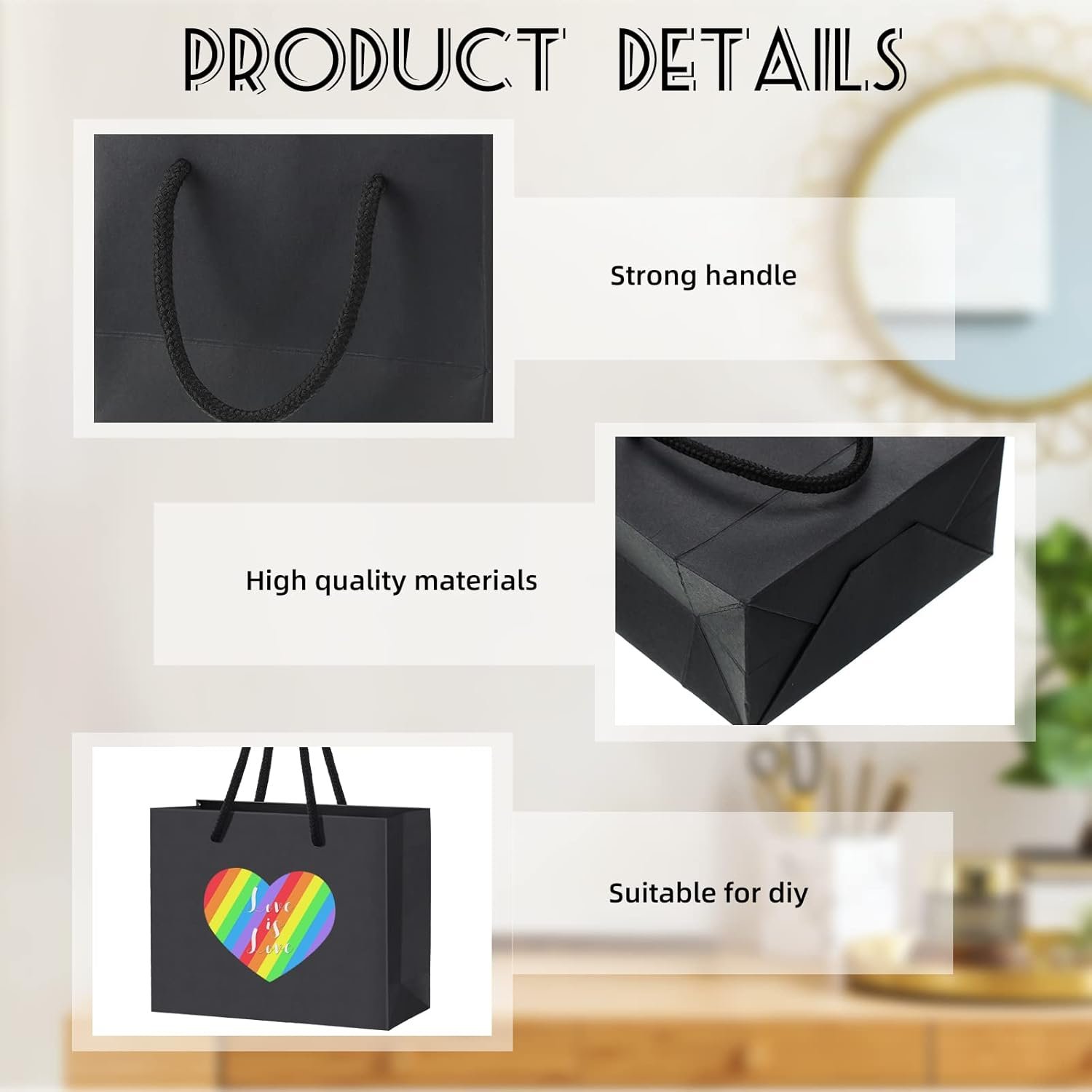 Grossiste sacs cadeaux mini noirs avec poignées taille 3,9 x 4,7 x 2,4 pouces pour entreprises de mariage et fêtes, OEM, vente en gros.